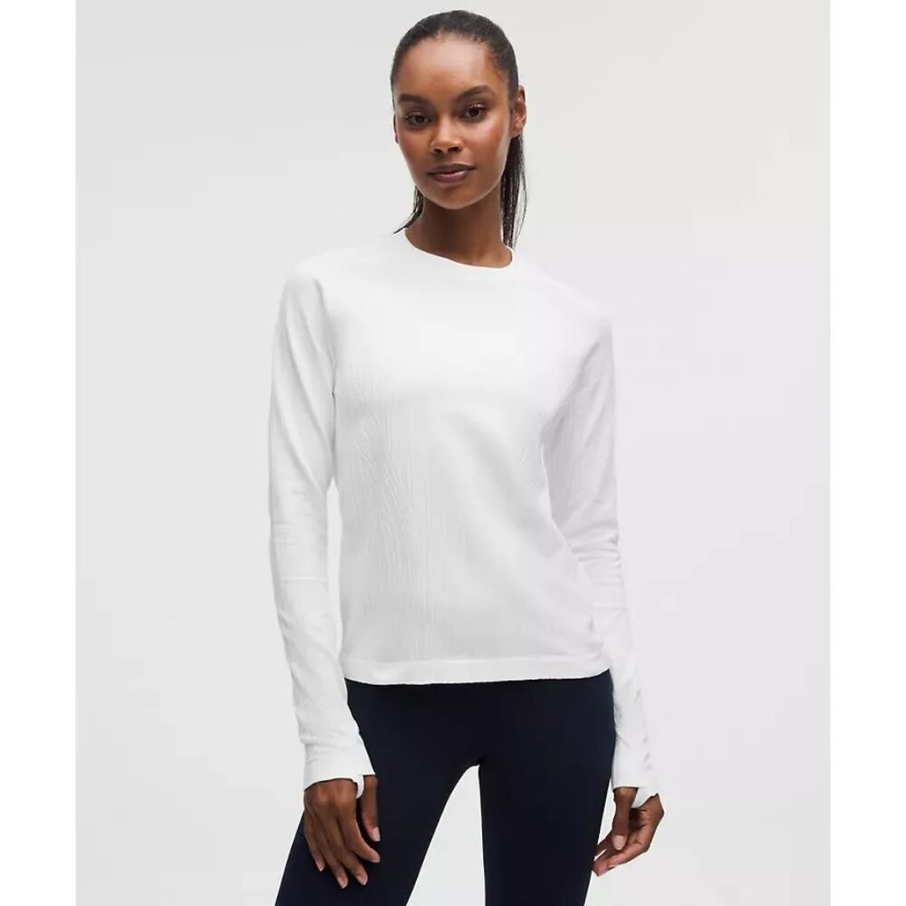 Lululemon Rest Less Pullover Contour Variegated Rib White Slim Fit Hip Length